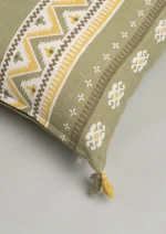 Yellow Dwelling Zenith 100% cotton Printed Geometric Cushion Cover with Tassel for Sofa - Yellow — view 4