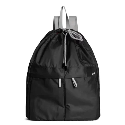 Carbon Black Way Backpack with a drawstring roll top and slim straps, shown on white