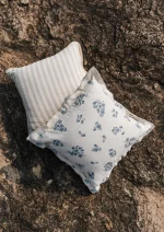 Yellow Dwelling Whisper Printed Linen Flower Motif Cushion Cover for Sofa - Blue (18" x 18") — view 6