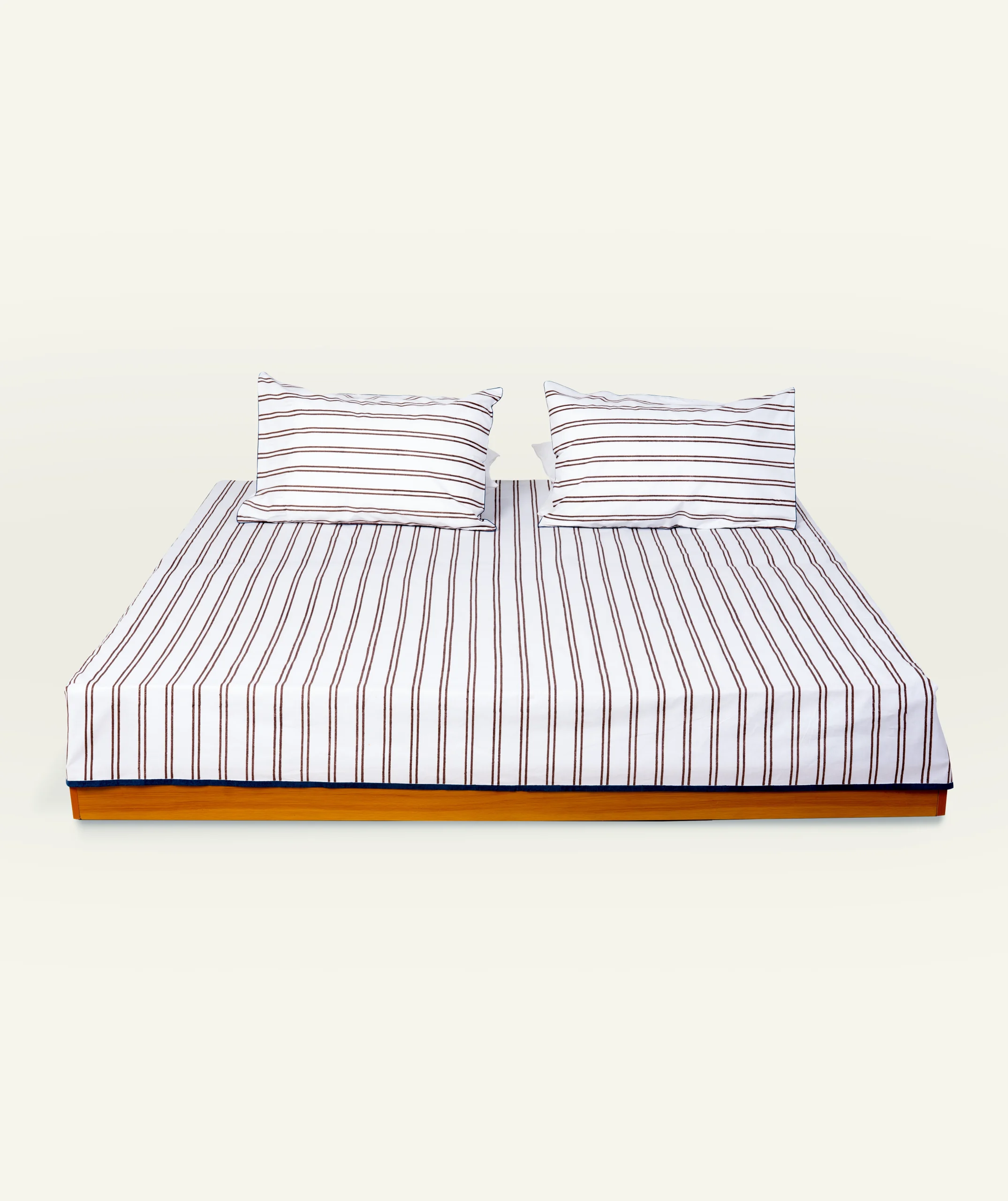 Mocha Brown with Haze Indigo Muted Layers Flat Bedsheet - Image 1