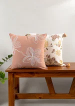 Yellow Dwelling Embrose Embroidered 100% Cotton floral Design Cushion Cover for Sofa – Rust - Image 6