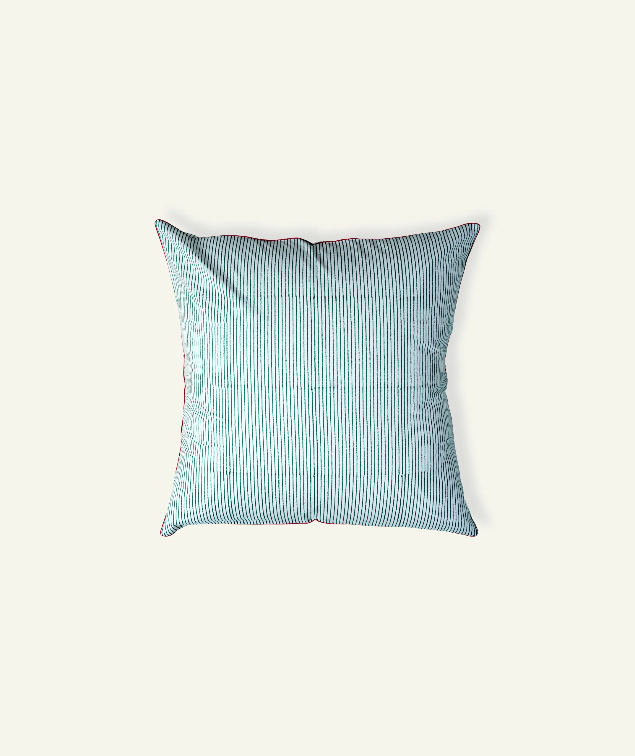 Pearl Green with Candy Red Pure Stripes, 24x24 Inch Cushion Cover - Image 1