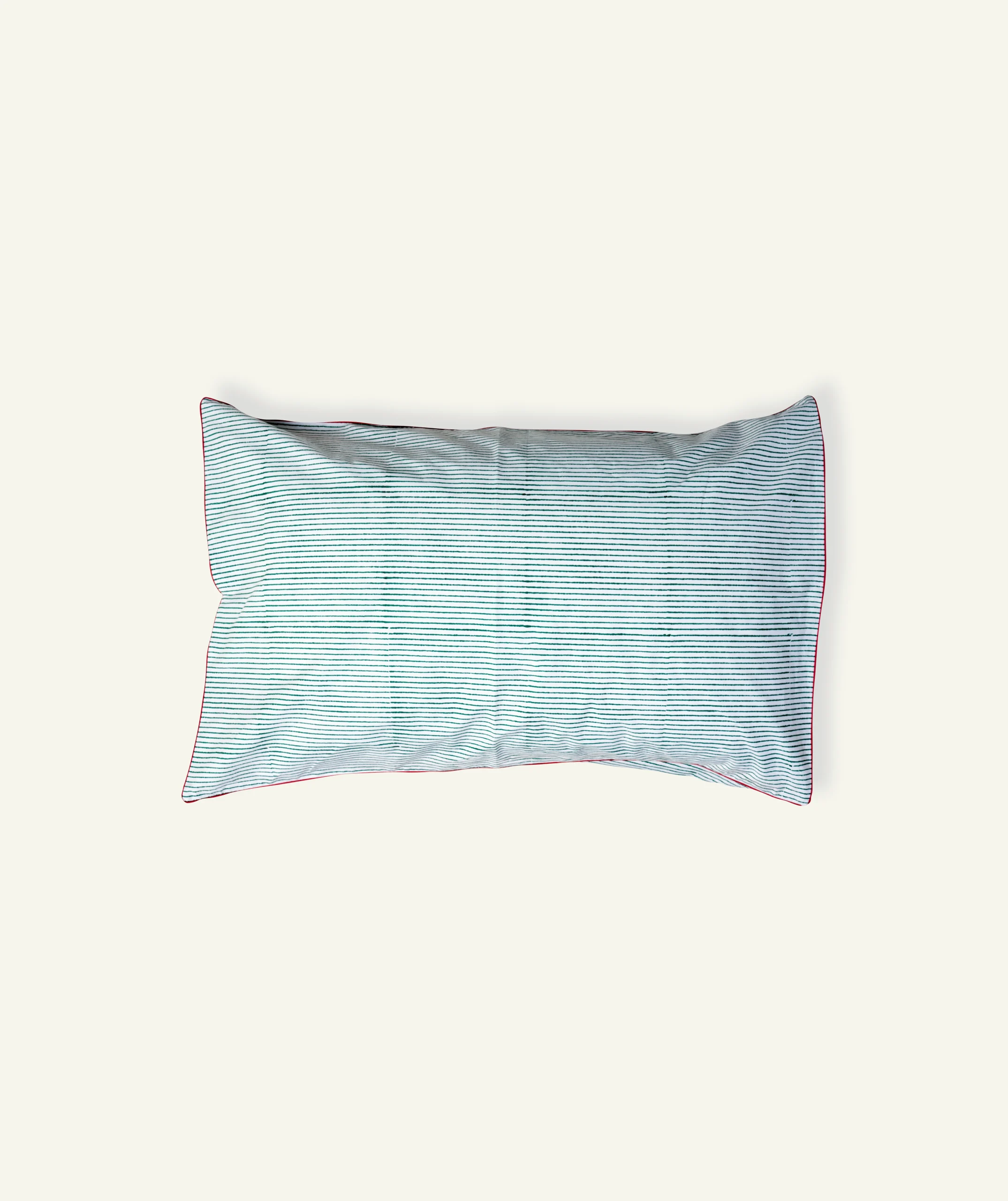 Pearl Green with Candy Red Pure Stripes Pillow Cover (Set of 2) - Image 1