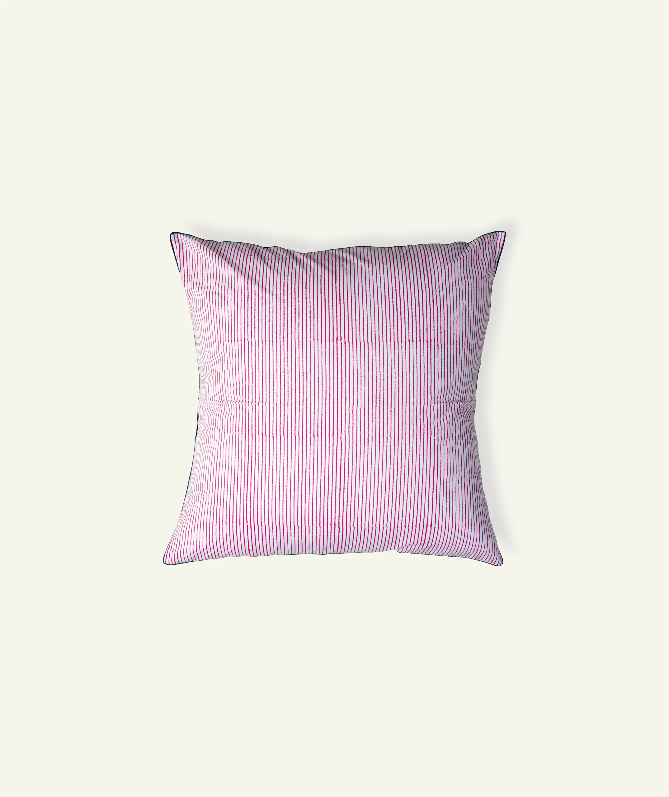 Berry Pink with Pearl Green Pure Stripes, 24x24 Inch Cushion Cover - Image 1
