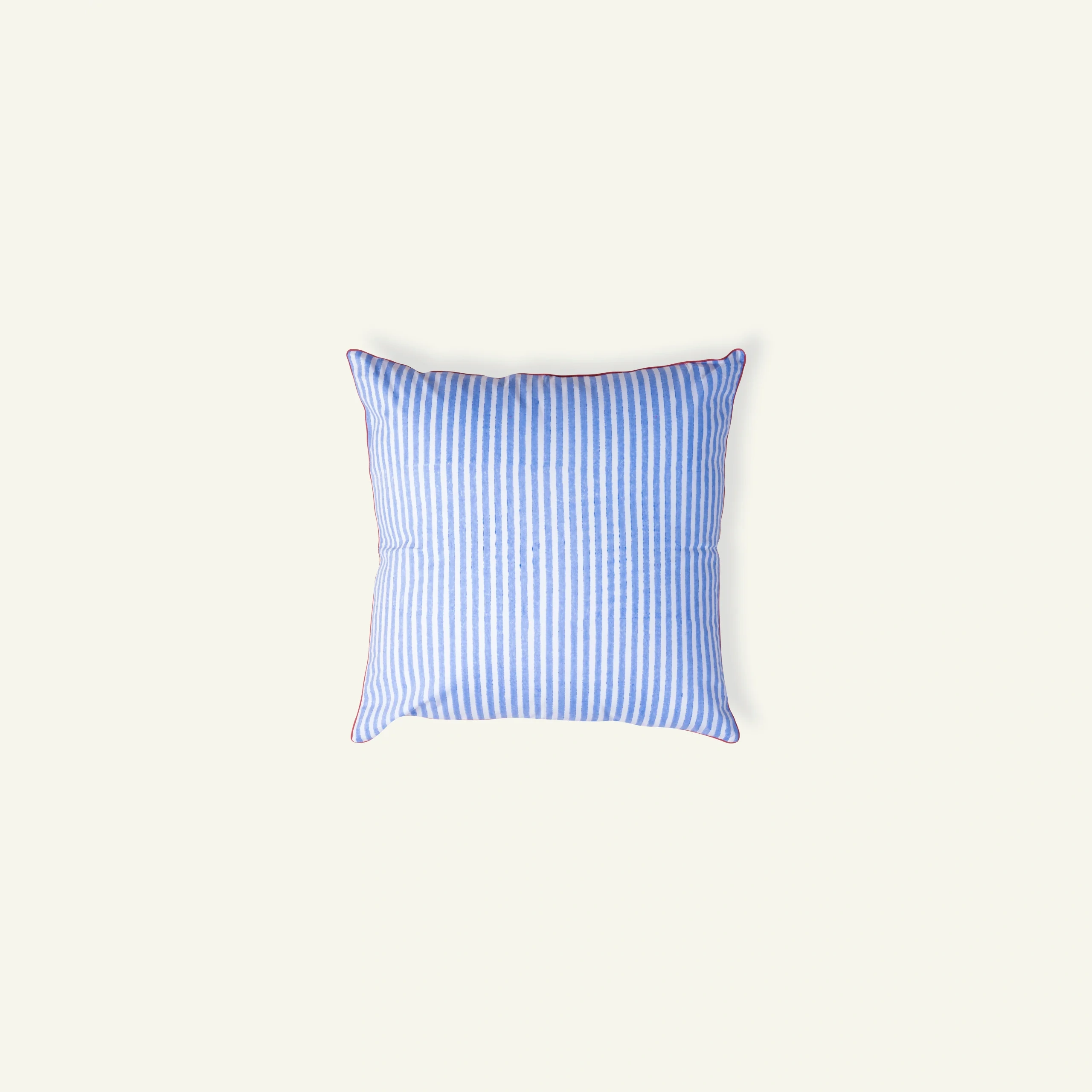 Dreamy Blue with Candy Red Silent Stripes, 18x18 Inch Cushion Cover - Image 1