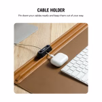 Tan-Brown Snap On Organiser Desk Mat with Cable Holder + Phone Mount + Apple Watch Charging Stand in Tan – Overhead view of Cable Holder| KlippiK UK