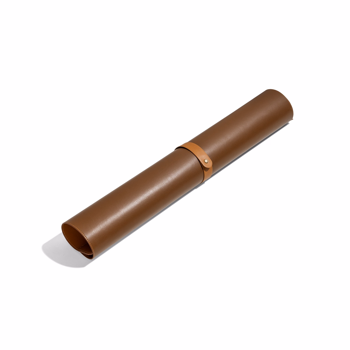 Tan-Brown Snap On Organiser Desk Mat with Cable Holder + Phone Mount + Apple Watch Charging Stand in Tan – Rolled mat with leather strap and snap | KlippiK US