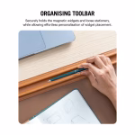 Tan-Brown Snap On Organiser Desk Mat with Cable Holder + Phone Mount + Apple Watch Charging Stand in Tan – Overhead view of hand holding pen on desk mat | KlippiK UK