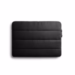 Black quilted Stria laptop sleeve large flat view with horizontal channels | KlippiK Worldwide