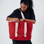 Crimson red canvas Field tote bag with leather handle accents | KlippiK Worldwide