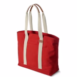 Angled view of crimson red Field tote showing side and handles | KlippiK Worldwide