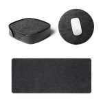 Felt Desk Trio Bundle in blue — navy desk mat, round mouse pad and coaster set laid out on white