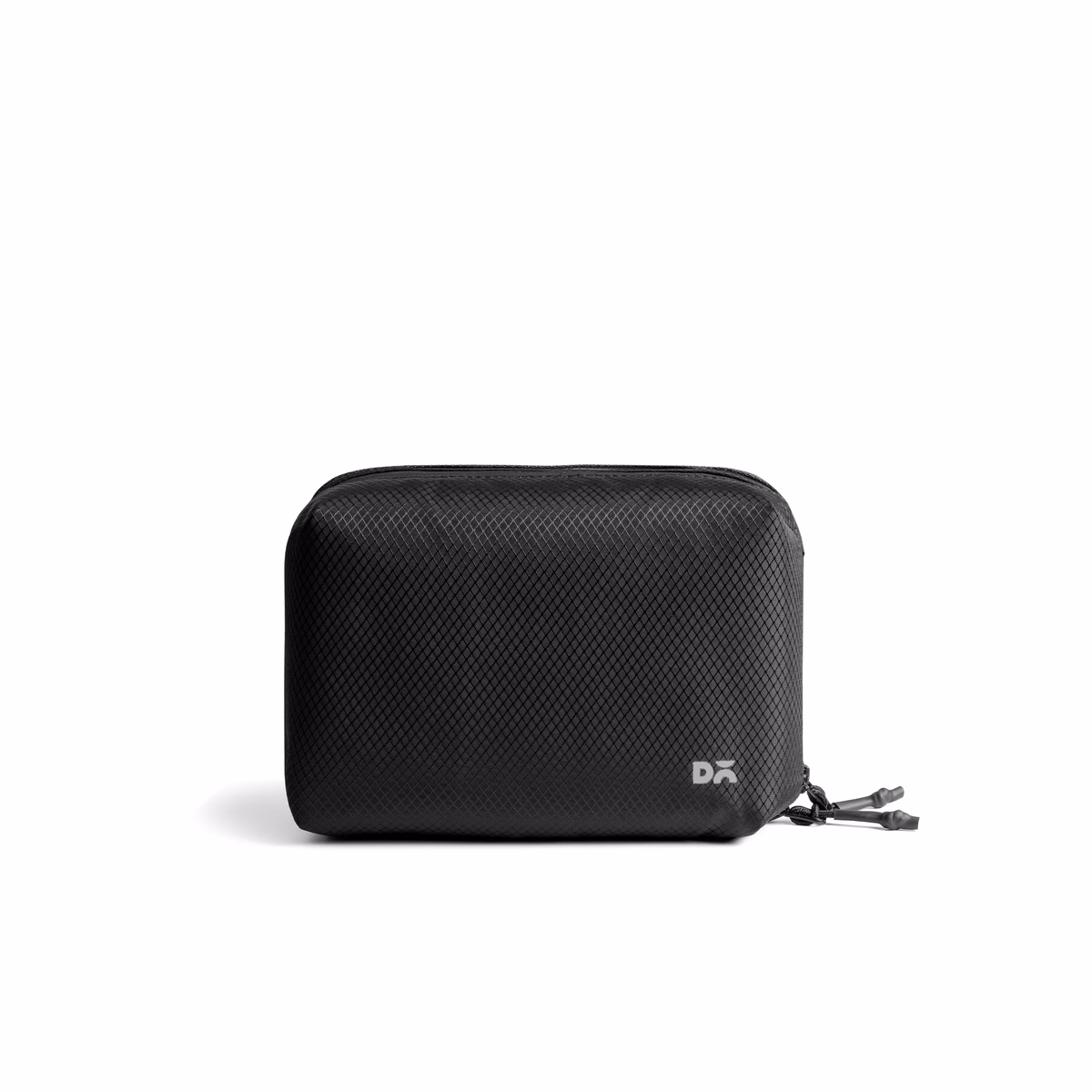 Black Ripstop Vault Tech Organiser - Medium in Black – Front view of textured pouch with zipper pull | KlippiK ZA