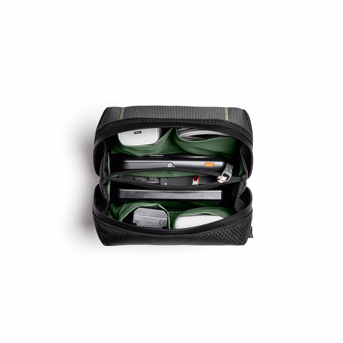 Black Ripstop Vault Tech Organiser - Small in Black – Front view showing diamond pattern and zipper pulls | KlippiK IE