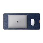 Turf Felt Mini Desk Mat Blue – blue felt side up on desk with keyboard and mouse
