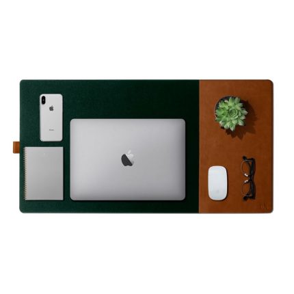 Turf 2.0 Felt Desk Mat Mouse Pad Green – felt and vegan leather dual-zone surface on desk