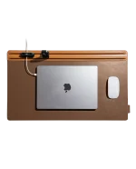 Tan-Brown Snap On Organiser Desk Mat with Cable Holder + Apple Watch Charging Stand
