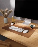 Tan-Brown Snap On Organiser Desk Mat with Cable Holder + Apple Watch Charging Stand