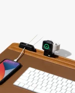 Tan-Brown Snap On Organiser Desk Mat with Cable Holder + Apple Watch Charging Stand