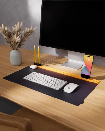 Mustard-Blue Snap On Organiser Desk Mat with Cable Holder + Phone Mount