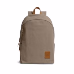 Beige canvas Pedal daypack backpack with leather accents front view | KlippiK Worldwide