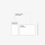Size diagram comparing the Roda Notepad at 210 x 140 mm against a standard A4 page