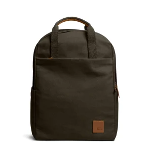 Clove Field Daypack — canvas daypack with a top handle and leather logo patch, shown on white