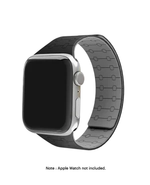 Black Velour Snap On Apple Watch band fitted to an Apple Watch, shown on white — watch not included