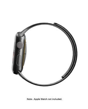 Black Velour Snap On Apple Watch band fitted to an Apple Watch, shown on white — watch not included