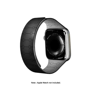 Black Velour Snap On Apple Watch band fitted to an Apple Watch, shown on white — watch not included