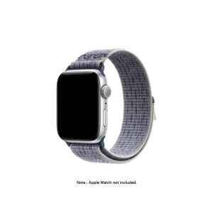 Blue-Light Grey Sports Loop Apple Watch band fitted to an Apple Watch, shown on white — watch not included