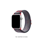 Blue-Red Sports Loop Apple Watch band fitted to an Apple Watch, shown on white — watch not included
