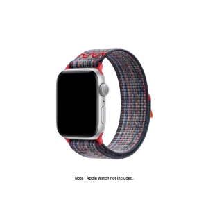 Blue-Red Sports Loop Apple Watch band fitted to an Apple Watch, shown on white — watch not included