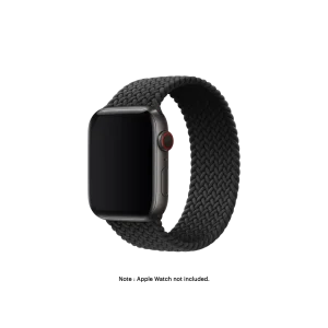 Charcoal Braided Solo Loop Apple Watch band fitted to an Apple Watch, shown on white — fits 42/44/45/49 mm cases, watch not included