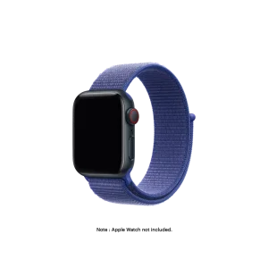 Cobalt Blue Nylon Loop Apple Watch band fitted to an Apple Watch, shown on white — fits 42/44/45/46/49 mm cases, watch not included