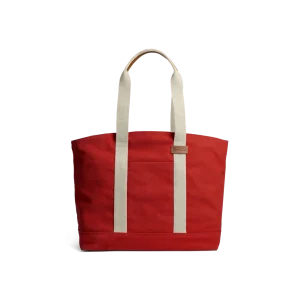 Crimson Red Field Tote Bag — canvas tote with contrast webbing handles, shown on white