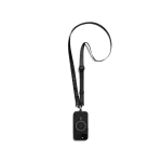 Dark Grey Strobe Lanyards attached to a black phone case, shown hanging against a white background