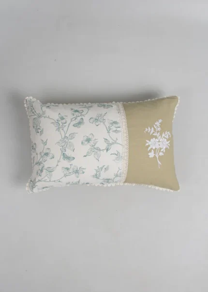 Yellow Dwelling Celeste embroidered 100% Cotton Cushion Cover for Sofa - Nile Blue — view 2