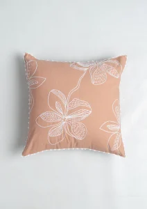 Yellow Dwelling Embrose Embroidered 100% Cotton floral Design Cushion Cover for Sofa – Rust