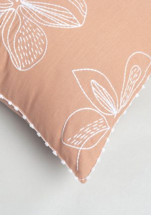 Yellow Dwelling Embrose Embroidered 100% Cotton floral Design Cushion Cover for Sofa – Rust
