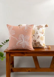 Yellow Dwelling Embrose Embroidered 100% Cotton floral Design Cushion Cover for Sofa – Rust
