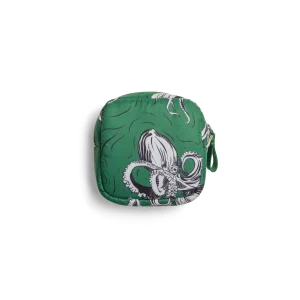Squid Easy Square Pouch Bag - Green — square zip pouch with a leather pull tab, shown on white