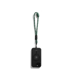 Green Wrist Lanyard - Cord attached to a black phone case, shown hanging against a white background