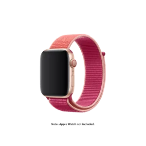 Hibiscus Dual Colour Nylon Apple Watch band fitted to an Apple Watch, shown on white — fits 42/44/45/49 mm cases, watch not included