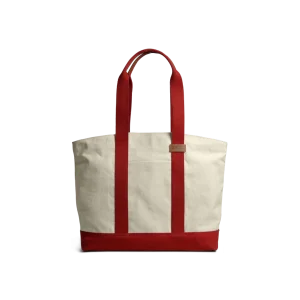 Ivory-Crimson Red Field Tote Bag — canvas tote with contrast webbing handles, shown on white