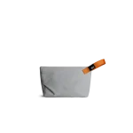 Light Grey Flash Pouch Bag — small zip pouch with a leather pull, shown on white