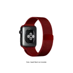 Red Magnetic Milanese Loop Apple Watch band fitted to an Apple Watch, shown on white — fits 42/44/45/49 mm cases, watch not included