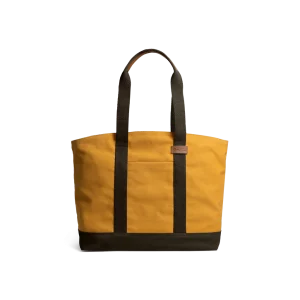 Mustard-Clove Field Tote Bag — canvas tote with contrast webbing handles, shown on white