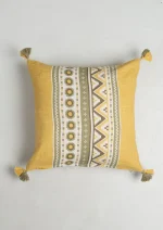Yellow Dwelling Nadar 100% Cotton Printed Geometric Cushion Cover for Sofa with Tassels – Yellow — view 2
