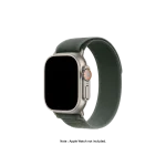 Olive Green Pull Tab Nylon Weave Apple Watch band fitted to an Apple Watch, shown on white — watch not included